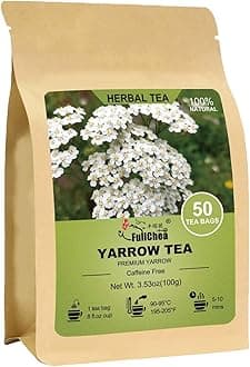 Yarrow Tea Bags, 50 Count, 2g/bag - Premium Yarrow Herb - Non-GMO - Caffeine-free - Aid Digestion & Boost Immunity