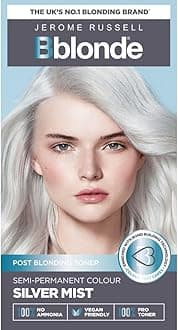 Jerome Russell Bblonde Silver Mist Post Blonding Toner - Semi Permanent Hair Dye Kit for Pre Lightened & Blonde Hair with Brazil Nut Oil, No Ammonia & Vegan