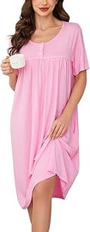 Vlazom Women's Nighties Button Front Long Nightdress Pleated Lace Nightgowns Luxury Soft Touch Nightgshirt with Pockets S-XXL