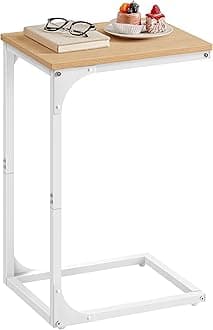 VASAGLE C-Shaped End Table, Small Side Table for Couch, Sofa Table with Metal Frame for Living Room, Bedroom, Bedside, Almond Yellow and Cloud White