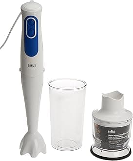 Braun Hand Blender MultiQuick 3 700W with 600ml BPA-free Beaker, 1.25L Jar Blender/Chopper, Coffee & Spice Grinder, Whisk, Dual Speed, SplashControl & PowerBell Plus Technology MQ 3020 Hummus White