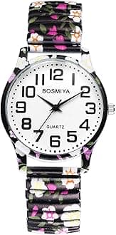 Women's Stretch Band Watches: Ladies Boho Printed Elastic Strap Easy Reader Analog Quartz Bangle Wrist Watch