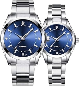 Couple Watches Fashion Silver Stainless Steel Pair Watches Men and Women Matching Quartz Wrist Watches Gifts Set of 2