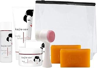Kojie San Face & Body Shower Set - The Original Kojic Acid Soap that Reduces Visibility of Dark Spots, Hyperpigmentation, and Other types of Skin Damage – 135g x 2 Bars with Lotion, Cream and Toner
