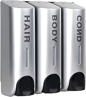Chamber Soap Dispenser Trio Shower Gel Shampoo Conditioner ABS Wall Mount Silver