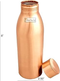 Prisha India Craft Pure Copper Water Bottle Seam Less Design, Capacity 700 ML