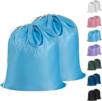 Polecasa Small Heavy Duty Laundry Bag with 130gsm Tear Resistant Fabric and Handles, Easy to Carry Durable Dirty Clothes Drawstring Bag, Perfect for College Dorm, Travel, 2 Pack 21”x24”, Gulf Blue