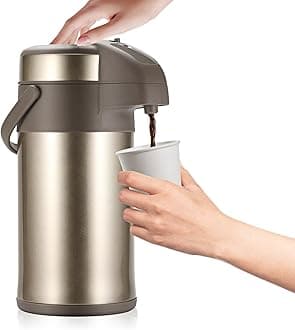 OJOJ 4L/133OZ Thermal Coffee Carafe with Pump, Thermal Beverage Dispenser, Coffee Airpot Stainless Steel Coffee Carafe for Hot Drinks Gold