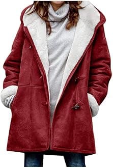 SHAOBGE Womens Plus Size Winter Coats Warm Sherpa Fleece Lined Jackets Hooded Parka Faux Suede Pea Coat Outerwear 2024
