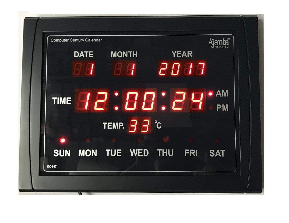 Quartz Plastic Digital LED Rectangle Wall Clock (DC 017, 39.5 cm x 29.5 cm x 3.5 cm, Red, Black)