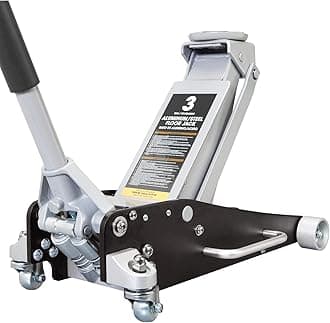 Big RED AT830011LBR Torin Low Profile, Aluminum and Steel Floor Jack with Dual Piston Quick Lift Pump,3 Ton (6,000 lb), Black/Silver