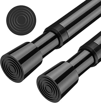 AIZESI 2pcs Adjustable Curtain Rod No Drilling Black Spring Tension Rod Adjusting Length 31 to 54 Inch Small Expandable Loaded Curtain Rods for Windows, Cupboard, Kitchen Cabinets,Bathroom