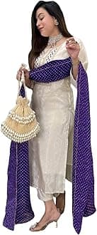 GoSriKi Women's Silk Blend Straight Embroidered Kurta with Pant & Dupatta