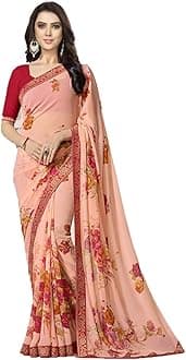 RAJESHWAR FASHION WITH RFWomen's Latest Stylish Fancy Georgette Printed Saree For Women With Jacquard Border & Blouse (Multicolored)