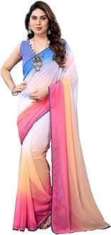 RAJESHWAR FASHION WITH RF Women's Georgette Farewell Sarees For Ladies & Girls With Lace Border & Blouse