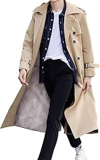 Pantete Men's Double Breasted Trench Coat Oversized Casual Windbreaker Lapel Long Jacket Overcoat