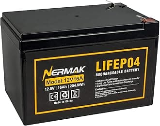 12V 16Ah Lithium LiFePO4 Deep Cycle Battery, 2000+ Cycles Lithium Iron Phosphate Rechargeable Battery for Solar/Wind Power, Lighting, Scooters, Power Wheels, Fish Finder, Built-in 16A BMS
