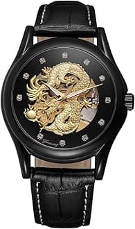 Watches Mens Luxury Leather Men Automatic Mechanical Watch Dragon Collection Gold Skeleton Wrist Watch