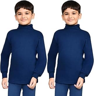 Lux Cott's Wool Boys High-Neck Full Sleeves Thermal Top | High Neck Thermal Top for Boys | Pack of 2