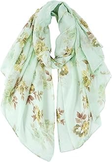 GERINLY Lightweight Scarves Fashion Flowers Print Women Cotton Wrap Scarf