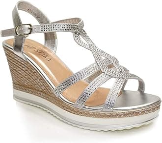 IVACHY Womens Wedge Ladies Crystal Sparkling Sandal Shine Espadrille Platform Shoes Size UK