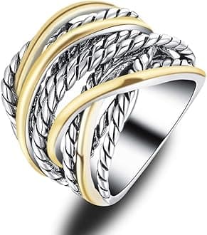 Mytys Gold Silver Statement Rings for Women Wire Intertwined Design Rose Gold Band Ring Silver Plated 20mm Wide