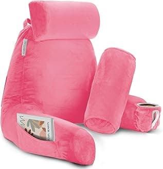 Clara Clark Reading Pillow with Shredded Memory Foam Includes 2 Neck and Lumber Support Pillows, Designed for Sitting Up in Bed and Couch Back and Arms Adjustable Support for Adults & Teens Light Pink