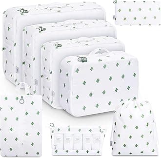 Oceanevo 8 Pcs Packing Cubes for Travel, Travel Organizer Bags for Luggage, Suitcase with Toiletry Pouch and Shoe Bag - Set of 8 - White Cactus