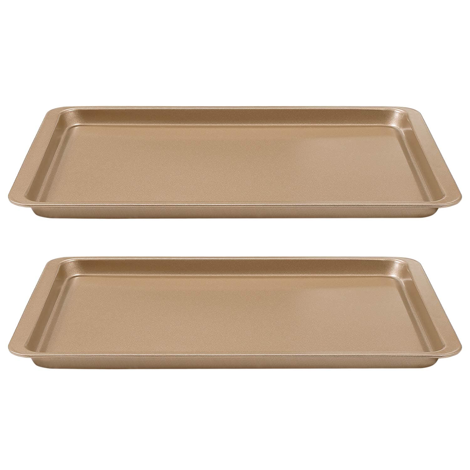 Baking Tray Set Non-Stick Oven Tray Baking Roasting Tin Carbon Steel Baking Sheet Pan Set of 2 Dishwasher Safe, Rose Gold, 37x25cm