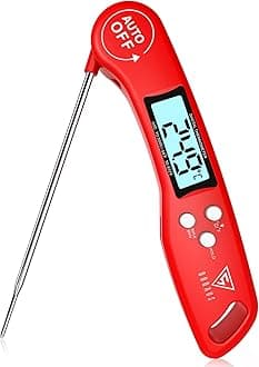 DOQAUS Digital Meat Thermometer, Instant Read Food Thermometer with Backlight LCD Screen, Foldable Long Probe & Auto On/Off, Meat Thermometer Probe for Kitchen, BBQ, Water, Milk, Cooking Food (Red)