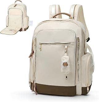 miss fong Diaper Bag Backpack - Baby Diaper Bag Mommy Bag Diaper Backpack with 16 Pockets Large Capacity Travel Diaper Bag Baby Shower Gifts for Mom & Dad-Off-White