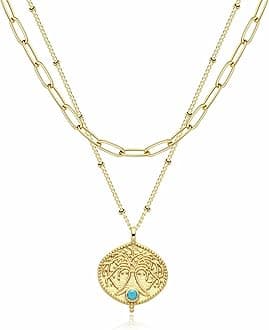 Fettero Pendant Necklace Gold Choker Layered Coin Open Karma Circle Full New Crescent Moon 14K Gold Plated Dainty Simple Moon Phase Jewelry for Women Gift