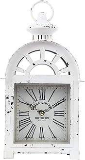Lily's Home Vintage Inspired Lantern Grand Central New York City Train Station-Style Mantle Clock, Silent-Non-Ticking with Quartz Movement, Fits with Victorian or Antique Décor Theme (13 3/4" Tall)