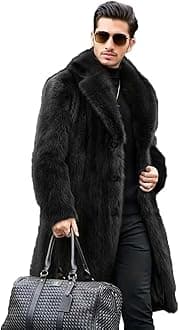INVACHI Men's Faux Fur Coat Winter Long Faux Mink Coat Fluffy Thick Trench Coat for Men