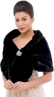 - Women's Wedding Fur Wraps and Shawls Bridal Fur Stoles Scarf with Rhinestones Brooch for Bride and Bridesmaids