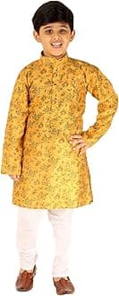 Pro-Ethic Style DeveloperPro Ethic Boy's Silk Kurta Pajama | Embellished Design | Kids Ethnic Wear (S-172), Yellow, 13 Years-14 Years