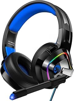 Gaming Headset for PC, PS4, PS5, Xbox One, Xbox Series S/X, Switch, Noise Canceling Microphone, Stereo Surround Sound, 3.5mm Wired Gaming Headphones