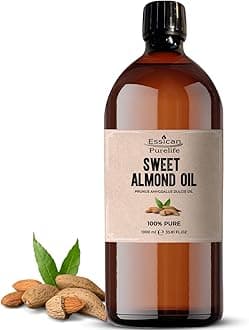 Essican Purelife, Pure Sweet Almond Oil for Hair, 1000ml Cold Pressed Almond Oils for Massage, Carrier Oil for Essential Oils Mixing Ideal for Massage, Moisturising Face, Skin, Ear, Body, Cruelty-Free