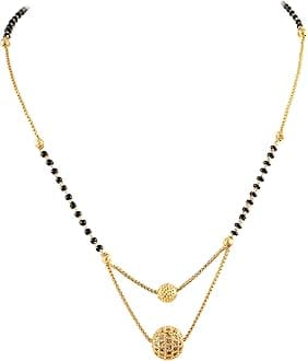 JewarHaat Indian Ad Cz Two-Tone Silver Gold-Plated CZ-Studded & Beaded Mangalsutra for Women