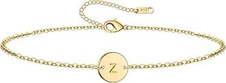 - Initial Charm Bracelet for Women 18K Gold Plated stainless steel Coin Disc Engraved Letter Bracelet Personalized Monogram Name Bracelet