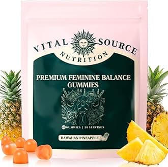 Vital Source Nutrition Premium Feminine Balance Gummies, 60 Count Gummies for Women’s Health & Wellness Immune Support Vegan, Gluten-Free & Halal - Hawaiian Pineapple, 30 Servings.