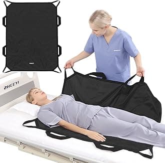 Multipurpose 43" x 36" Positioning Bed Pad with Reinforced Handles - Reusable & Washable Patient Sheet for Turning, Lifting & Repositioning - Double-Sided Nylon Fabric, Black