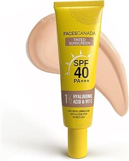 FACES CANADA Tinted Sunscreen, 30g | SPF 40 PA+++ | Protects From UVA, UVB & Blue-Light Rays | 1% Hyaluronic Acid & Vitamin C | Lightweight | No White Cast | No Alcohol | No Parabens