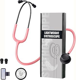 FriCAREDual Head Stethoscope - Stethoscopes for Nurses, Medical Nursing Students, Paramedics/EMT/LVN/VNA Backup - FSA/HSA Eligible Estetoscopio, Rose Pink Tube, Matte Black Chestpiece
