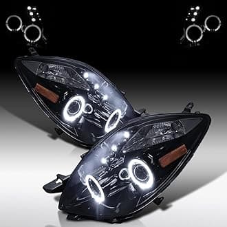 Compatible with 2006-2008 Toyota Yaris Hatchback, Left + Right Pair Headlamps Assembly, LED Halo Glossy Piano Black Projector Headlights Lamps