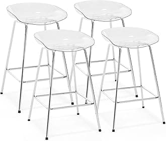 26" Counter Height Bar Stools Set of 4, Modern Backless Barstools with Clear Plastic Seat for Kitchen Island Breakfast Island Stools Bar Chairs, Chrome Metal Legs