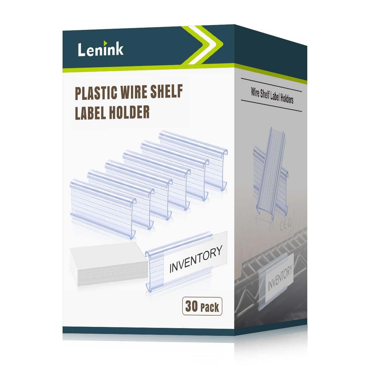 Lenink 30Pcs Wire Shelf Label Holders,Plastic Wire Rack Label Holder,Compatible with Metro 1-1/4in Shelves,Label Area 3in Lx1.25in H (Label Paper Insert Not Included)