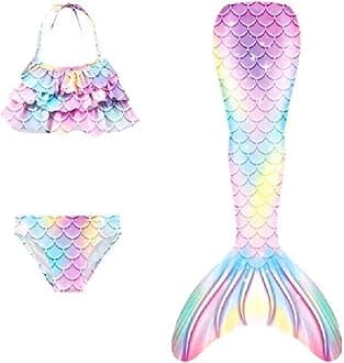 3Pcs 𝙂‭i‭r‭l‭s Sw‭imsuit 𝙈‭e‭r‭m‭a‭i‭d 𝙏‭a‭i‭l for Swimming Gradient Bikini Bathing Suit Set Cosplay Clothing Set