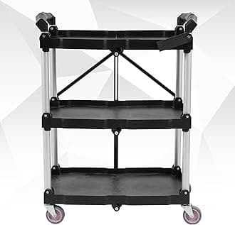 ELEVON Portable Folding Collapsible Service Cart Foldable Service Cart 3 Tier Collapsible Push Cart Folding Utility Carts with Wheels for Office Warehouse Home, Black