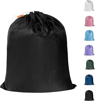 Polecasa Small Heavy Duty Laundry Bag with 130gsm Tear Resistant Fabric and Handles, Easy to Carry Durable Dirty Clothes Drawstring Bag, Perfect for College Dorm, Travel 21”x24”,Black